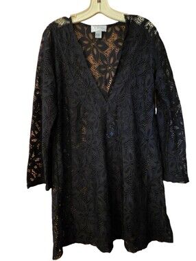 J. Valdi Black Lace Swim Coverup/ Dress Beach Summer Goth Size Large